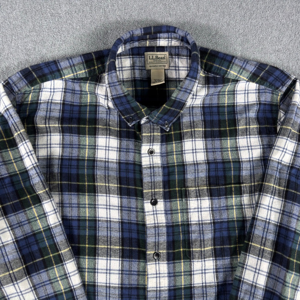L.L. Bean Flannel Shirt Slightly Fitted Mens XL Tall Blue Plaid